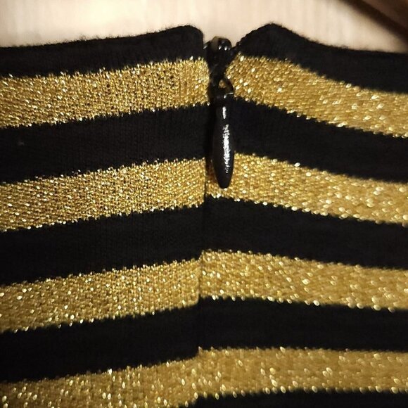 Caron Components Vintage Womens Black Sparkle Gold Stripe Knit Stretchy Top 14 - Picture 5 of 7